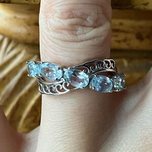 Natural Sky Blue Topaz Sterling Silver Crossover Ring Size 6